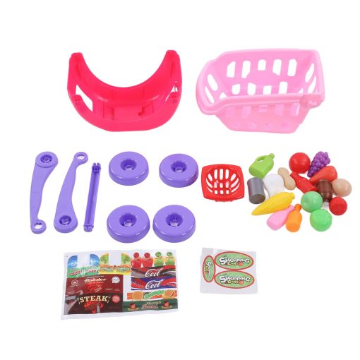 Carrito de Compras de Juguete para Ninos, Burr Multiproposito Divertido Carrito de Compras para Ninos a Prueba de Caidas (Rosa) - Imagen 4