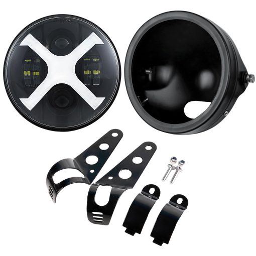 PKEDUO Faro de Motocicleta, Blanco/ambar X DRL 7inch Faro Redondo LED con Cubierta Compatible con Buell Blast Cafe Racer CB400 SV650 Vulcan - Imagen 5