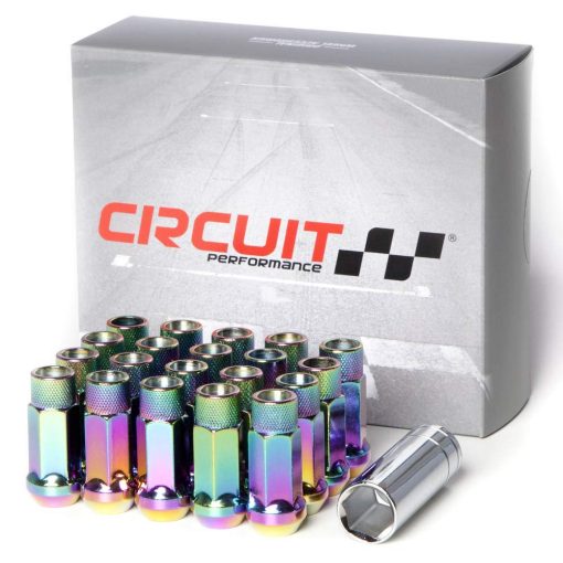 Tuerca de seguridad abierta de acero forjado de Circuit Performance para ruedas personalizadas: 12x1.25 Neo Chrome - Juego de 20 piezas + Herramienta