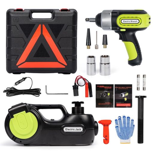 Kit de Gato Electrico Anbull 5 Toneladas, Gato Hidraulico Elevador DC12V con Llave de Impacto Electrica e Inflador para Cambio de Llantas de SUV MPV Sedan Camion y Reparacion en Garaje（Rango de Elevacion 6.1-21.7 pulgadas）