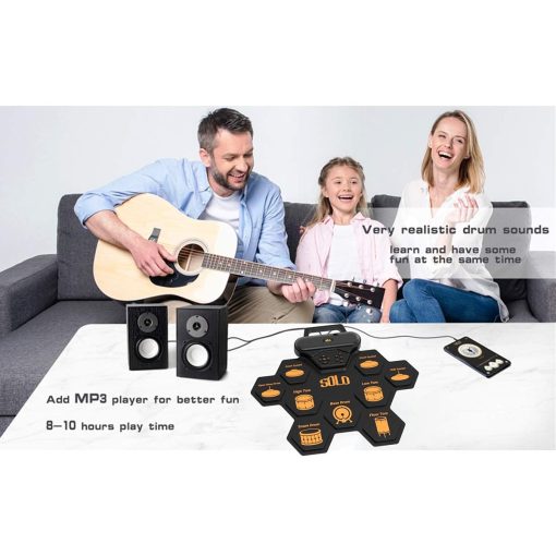 Set de Bateria Electronica, Set de Bateria Enrollable Electrica con 9 Pads de Practica de Bateria, Baquetas y Pedales de Pie, Set de Bateria Electronica con Altavoz Incorporado y Conexion para Auriculares, Excelente Regalo de Cumpleanos Navideno para Ninos - Imagen 7
