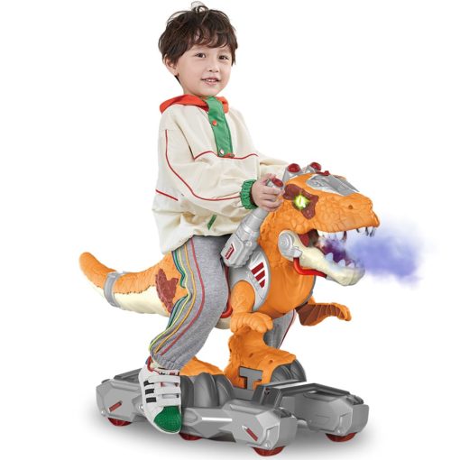 Carrito montable de dinosaurio para ninos pequenos, Carrito empujable y montable con bateria, juguete deslizante electrico de pie a piso con musica, luces y humo para ninos pequenos