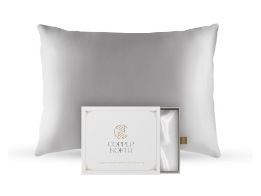 Funda de Almohada de Seda de Morera Ionizada con Cobre (1 Funda, King, Gris Claro) - Piel y Cabello mas Suaves y Claros - Antienvejecimiento, Antiacne - 22 Momme de Fibras de Alta Calidad