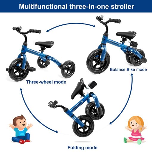 Triciclos para ninos de 2-5 anos Ancaixin 3 en 1 para Ninos y Ninas con Pedales Desmontables y Timbre, Bicicleta de Equilibrio Plegable para Ninos de 2+ Anos, Regalo de Cumpleanos de Navidad Ano Nuevo Azul - Imagen 3
