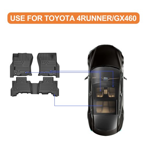 Tapetes para Piso Groking a medida para Toyota 4Runner 2013-2023 / Lexus GX460 2014-2022, Protector de Asientos de TPE para Filas Delanteras y Traseras, 3 Piezas, Negro - Imagen 2