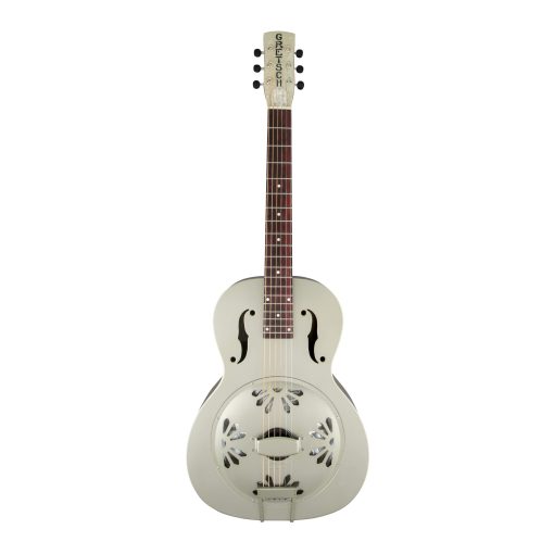 Gretsch G9201 Honey Dipper Round-Neck, Guitarra de Resonador de 6 Cuerdas, Cuerpo de Laton y Diapason de Padauk (diestro, acabado en Weathered Pump House Roof)