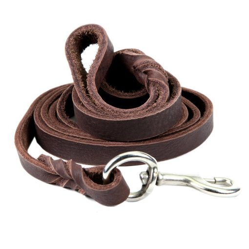 Correa de perro de cuero autentico trenzado marron Dogs Kingdom 4 pies / 5 pies / 7 pies / 8.5 pies El mejor plomo para entrenar y pasear perros grandes y medianos Marron/Gancho plateado 5/7"*5ft