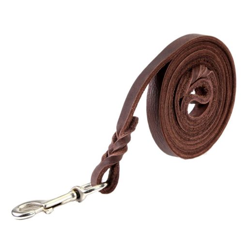 Correa de perro de cuero autentico trenzado marron Dogs Kingdom 4 pies / 5 pies / 7 pies / 8.5 pies El mejor plomo para entrenar y pasear perros grandes y medianos Marron/Gancho plateado 5/7"*5ft - Imagen 4