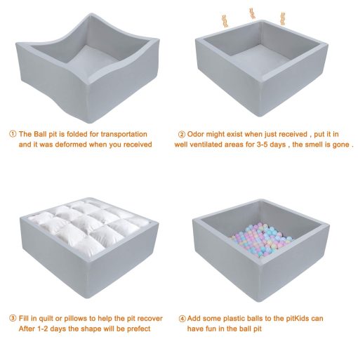 TRENDBOX Ball Pit para Ninos de Espuma de Memoria Cuadrado - Gris - Imagen 6
