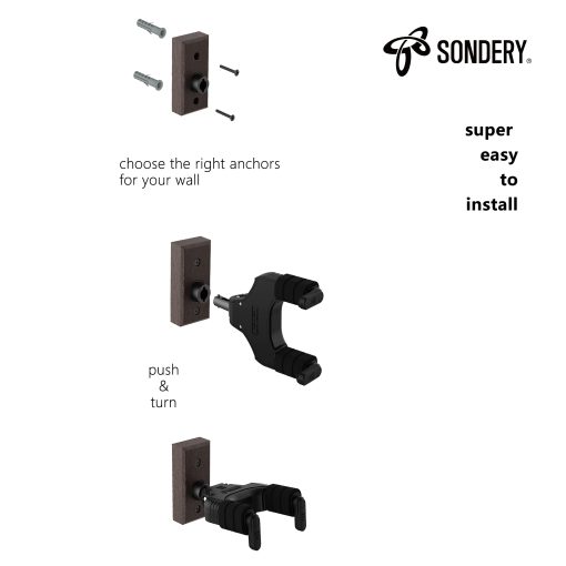 Colgador de Guitarra de Pared Sondery, Con Bloqueo Automatico y Gancho Ajustable para Guitarra Acustica y Electrica, Ukulele, Bajo, Banjo y Mandolina, NO para Acabado de Nitro - Imagen 5