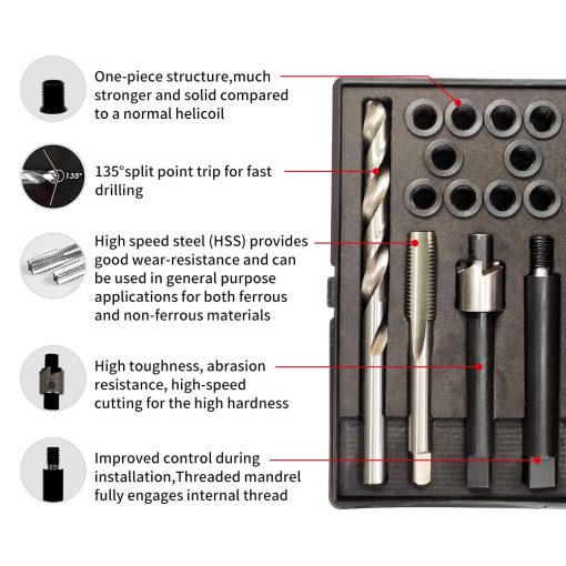 Kit de Reparacion de Roscas SENNMONN M8x1.25 con Insertos de 11.7mm de Broca HSS, Macho, Herramienta de Instalacion, Insertos de Acero Inoxidable M8*1.25 * 11.7mm * 10pcs - Imagen 2