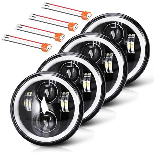 UNI-SHINE 4pcs 5 3/4" 5.75 Faros LED con Luz Alta y Baja Señal intermitente ambar DRL blanco, Anillo Halo de 5 3/4 faro LED
