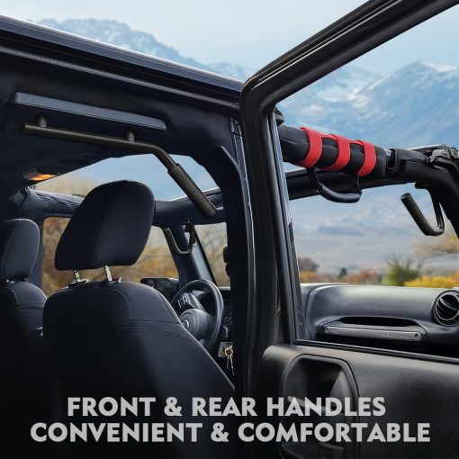 Kit de 4 agarraderas delanteras y traseras de aluminio Xprite - Barras de agarre resistentes y manijas de roll bar para Jeep Wrangler JK JKU 2DR/4DR 2007-2018 - Accesorio interior resistente para todoterreno (Negro) - Imagen 2