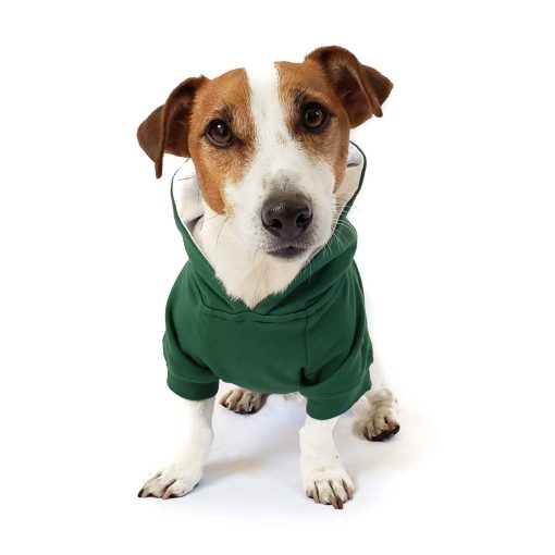 Sudadera con capucha para perros DJANGO super suave y elastica - Totalmente forrada con cintura elastica, portal de correa y bolsillo trasero (Verde Bosque, X-Small)