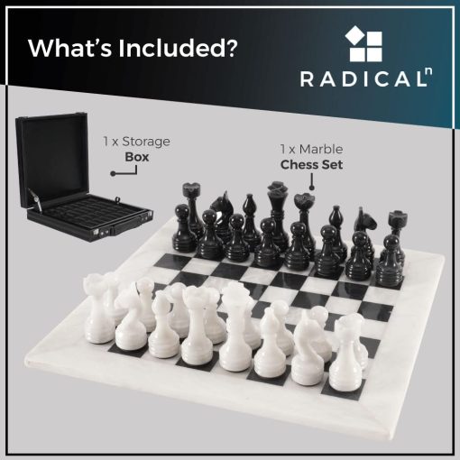 Juego de ajedrez de marmol Radicaln con caja de almacenamiento 15 pulgadas blanco y negro hecho a mano 1 tablero de ajedrez con 32 piezas de ajedrez - Juego de ajedrez para 2 jugadores Juegos de mesa para adultos - Imagen 2