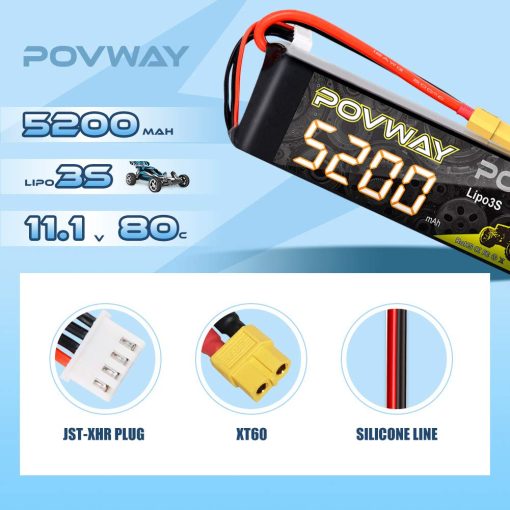 Bateria Lipo 3S 5200mAh 11.1V 80C con Conector XT60 para Coches RC, Camiones RC, Helicopteros, Aviones RC (Bateria X2) - Imagen 3