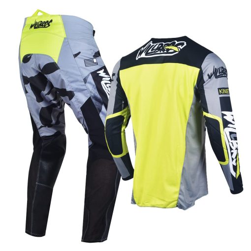 Conjunto de Jersey y Pantalones de Motocross Willbros para Adultos Traje de Moto MX Equipado para Fuera de la Carretera en Negro y Gris (Jersey S Pantalones 30) - Imagen 3