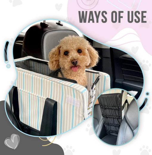 Asiento de coche para perros pequenos con juguete incluido, asiento de coche para perros, asiento de coche para cachorros, asiento de coche para perros de consola lavable, apoyabrazos para coche incluido con sujeciones de seguridad y juguete para perros por PETULINA (Rosa) - Imagen 7