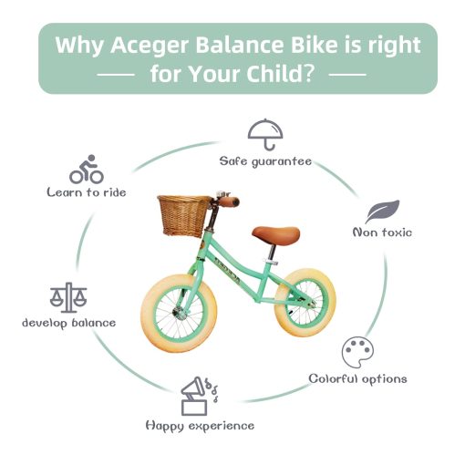 Bicicleta de Equilibrio para Ninos ACEGER 12" con Canasta, sin Pedales Bicicleta Infantil para Aprender a Equilibrarse y Fortalecer Piernas, Marco Duradero y Asiento Ajustable sin Herramientas, Regalo para Ninos de 2-5 Anos - Imagen 3