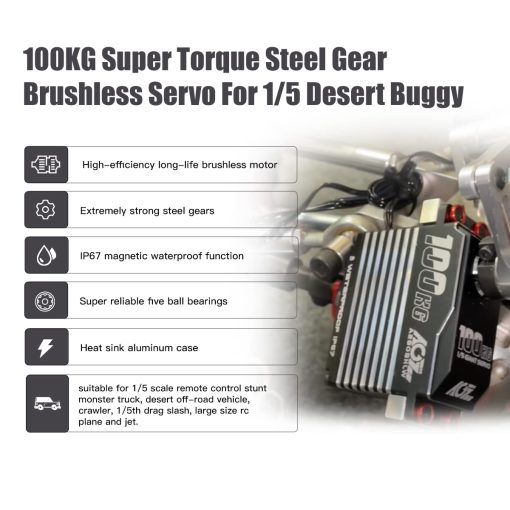 Servo Motor Digital-RC de Alto Torque de 100KG Impermeable - Engranaje de Metal Completo sin Escobillas para Direccion Escala 1/5 para Coche RC 1/5, angulo de Control 180? (A280BHLW(2S)) - Imagen 3