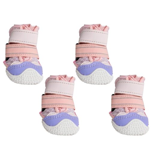 Zapatos para Perros Spark Paws Hot Pavement - Paquete de 4 protectores de pata para pavimento caliente, terreno aspero y espinas, diseno facil de usar para patas anchas - Rosa Morado