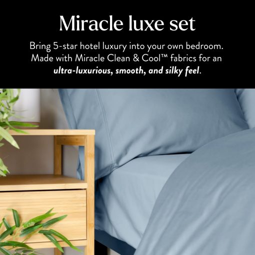 Juego de Sabanas Ajustables Extra Luxe Cool IT de Miracle Made - Azul Cielo 4 Piezas - Sabanas Infundidas de Plata - 300 Hilos - Sabanas Reguladoras de Temperatura - Imagen 2
