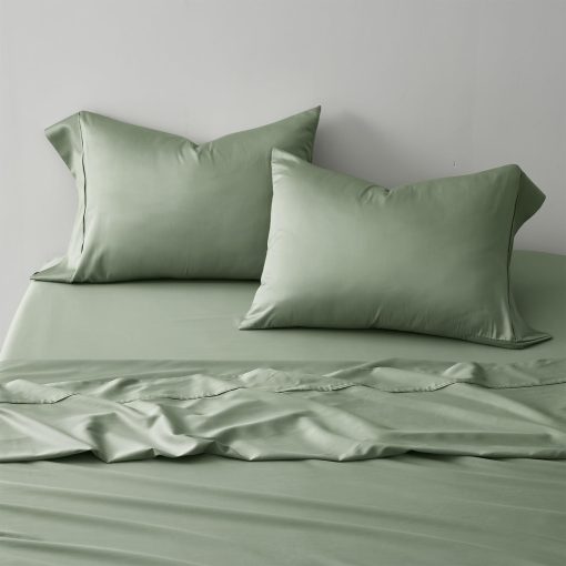 Juego de sabanas de algodon Tencel King Size de 4 piezas EVERGRACE, suaves y frescas, sabanas de lujo de lyocell de eucalipto organico con bolsillo profundo, 1 sabana bajera, 1 sabana plana, 2 fundas de almohada, color verde salvia - Imagen 2