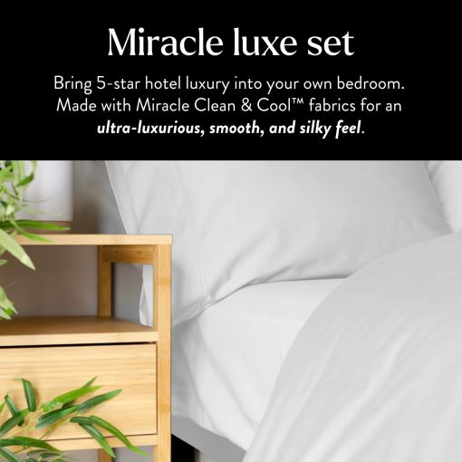 Juego de Sabanas Ajustables Miracle Made Extra Luxe Cool IT True Grip - Blanco Queen - Juego de 4 Sabanas Infundidas con Plata - Tela de 300 Hilos - Tamano Queen - Imagen 2
