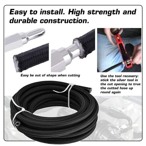 Kit de linea de combustible SPELAB CPE 25FT 6AN, Manguera de linea de combustible trenzada de nylon Kit de accesorios de manguera de combustible Negro - Imagen 5