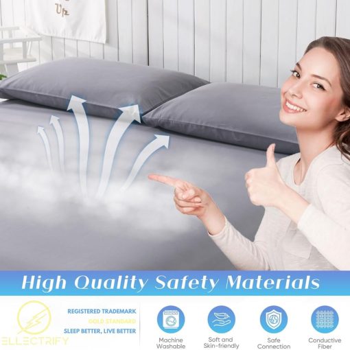 Sabana Ajustable de Conexion a Tierra Ellectrify - 35% Plata Pura y 65% Algodon Organico - Cable de Conexion para Conexion a Tierra, Sueno y Cama - Conexion a Tierra para Cama y Tierra (Full) - Imagen 6