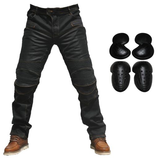 2019 Pantalones de moto para hombre con proteccion de rodilla y cadera y certificacion europea (Negro, L=32)