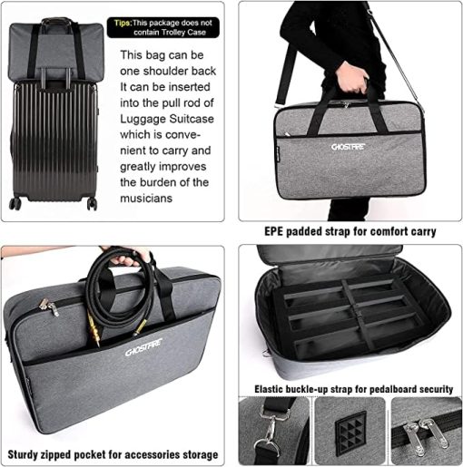 Tablero de Pedales de Guitarra Ghost Fire Aleacion de Aluminio 1.76lb Super Ligero 19.8''x11.5'' con Bolsa de Transporte y Cables de Parche para Pedales de Efecto (3 Pack) - Imagen 7