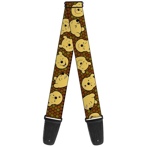 Correa para guitarra Buckle-Down - Winnie the Pooh Expresiones/Miel Panal Negro/Marrones - 2" Ancho - Longitud 29-54"