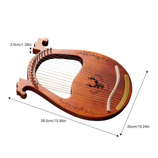 Arpa de Lira de 16 Cuerdas de Madera Maciza de Caoba con Llave de Afinacion, Pua, Cuerdas, Bolsa Negra y Manual de Instrucciones para Amantes de Instrumentos Principiantes (color cafe) - Imagen 6