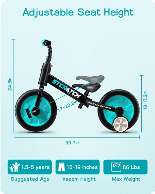 Bicicleta de Equilibrio Eilsorrn para Ninos de 2 a 5 Anos - 3 en 1 con Ruedas de Entrenamiento, Pedales Desmontables, Azul - Imagen 6