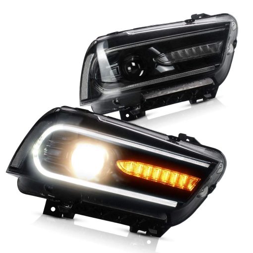 Faros del proyector LED VLAND para Dodge Charger 2011-2014 con lente de doble haz, senales de giro secuenciales, (no sirven para Dodge Charger SE 2012)