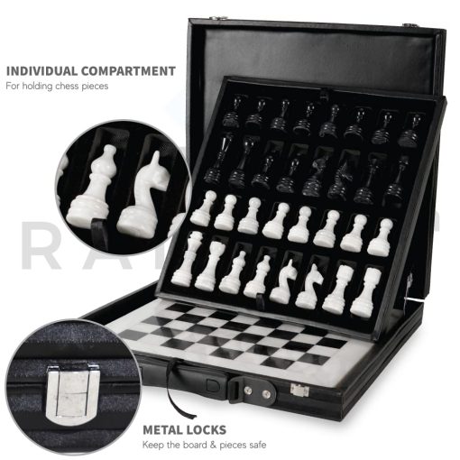 Juego de ajedrez de marmol Radicaln con caja de almacenamiento 15 pulgadas blanco y negro hecho a mano 1 tablero de ajedrez con 32 piezas de ajedrez - Juego de ajedrez para 2 jugadores Juegos de mesa para adultos - Imagen 7