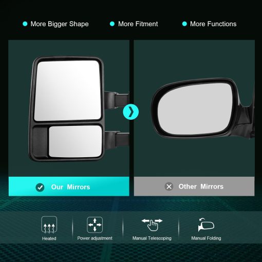 Espejo del lado del conductor SCITOO compatible con 1999-2002 Para Ford F-250 F-350 F-450 F-550 Super Duty con Ajuste Electrico, Calefactado, Senal de Giro, Telescopico y Plegable Manual - Imagen 2