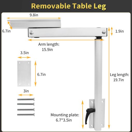 Pata de Mesa Desmontable Virego para Accesorios de RV, Pata de Mesa de Ordenador Portatil de Aleacion de Aluminio con Rotacion de 360 Grados, Pata de Mesa Ajustable en Altura para Caravanas, Autocaravanas, Yates, Facil de Instalar - Imagen 3