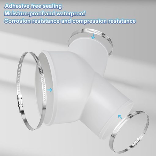 Reductor Divisor de Conductos, Conector de 3 Vias para Ventilador de Escape, Manguera de Secadora de 6 Pulgadas a 4 Pulgadas a 4 Pulgadas de Diametro, Viene con 3 Abrazaderas de Manguera de Acero Inoxidable (6 Pulgadas-4 Pulgadas-4 Pulgadas) - Imagen 4