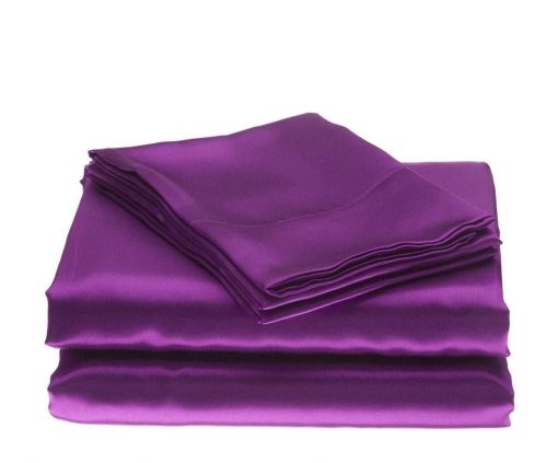 Set de Ropa de Cama 100% Seda Satinada Bedify 7 Piezas con Funda Nordica, Sabana Ajustable de 15 Pulgadas de Bolsillo Profundo y Sabana Plana con Fundas de Almohada Suaves y Resistentes a las Arrugas y Decoloracion (Morado, Queen)