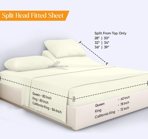 Juego de sabanas Flex Top Cal-King de la coleccion JS Sanders 600TC para cama Sleep Number - 100% Algodon 4 Piezas Ajuste Superior Split Cal-King Sheets para Cama Ajustable, Cal-King 32 Pulgadas Abajo Sabanas Marfil-18 Pulgadas Sabanas Profundas - Imagen 6