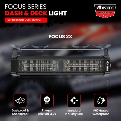 Barra de luz estroboscopica de advertencia de parabrisas y cubierta para vehiculos funerarios y camiones Abrams Focus 2X Series (Purpura/Blanco) 36W - 12 LED - Imagen 2