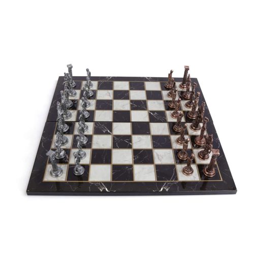 Juego de Ajedrez de Metal de Cobre Antiguo del Ejercito Britanico Medieval para Adultos, Piezas Hechas a Mano y Tablero de Ajedrez de Marmol Diseno de Madera Rey 3.35 pulgadas - Imagen 2