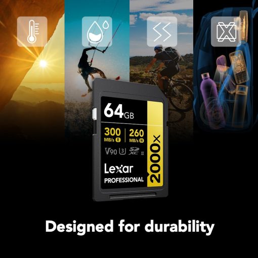Tarjeta de Memoria SDXC Lexar 64GB Professional 2000x, UHS-II, C10, U3, V90, Video Full-HD y 8K, Hasta 300MB/s de Lectura, para Camaras DSLR y Video de Calidad Cinematografica (LSD2000064G-BNNNU) - Imagen 4