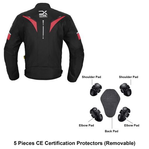 Chaqueta de Moto Textil para Aventura Todoterreno con Armadura CE para Hombres - Ajuste de Ancho y Cremallera de Ventilacion de Aire (Pequeño, Negro Rojo) - Imagen 4