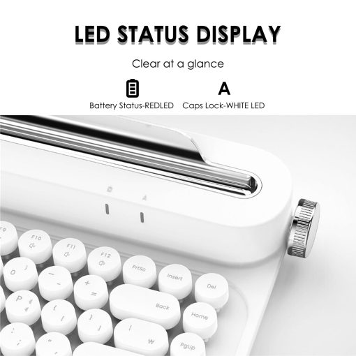 Teclado inalambrico tipo maquina de escribir de 86 teclas, teclado retro con soporte integrado, teclado Bluetooth con teclas redondas lindas para varios dispositivos para PC (blanco) - Imagen 4