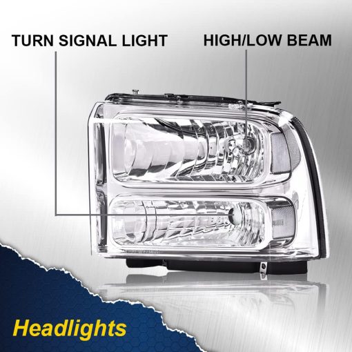 Faros Delanteros CHEDA, Compatible con 1999 2001 2002 2003 2004 Ford F250 F350 F450 F550 Super Duty parachoques Faros, Lamparas transparentes en cubierta de cromo con reflector transparente - Imagen 2
