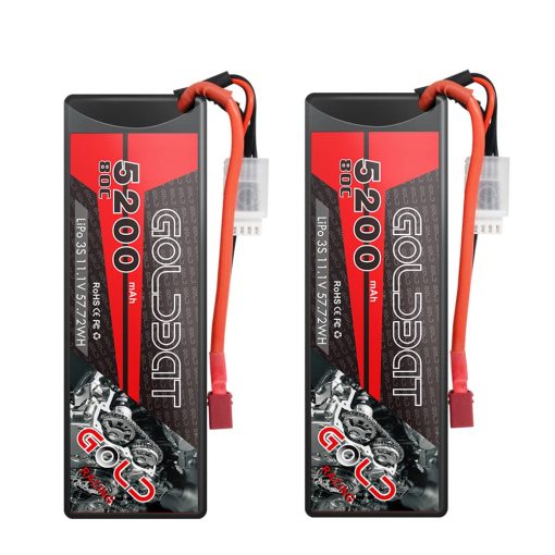 Bateria de LiPo GOLDBAT 3S 5200mAh 80C 11.1V con estuche rigido y conector Deans para modelo de carreras de coches RC (paquete de 2)