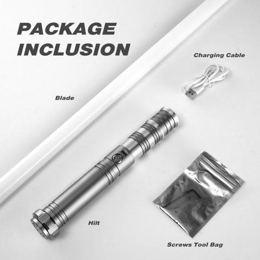 Sable de luz RGB personalizado que cambia de color, 4 fuentes de sonido/empunadura de metal, juguete de regalo de luz para adultos, sable de luz soporte para duelos intensos, sable de luz con rueda convertic ajustable de volumen - Gris - Imagen 4